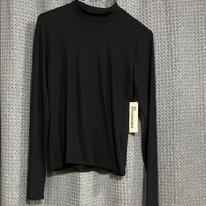 No Boundaries Classic Black Long Sleeve ribbed Tee-high neck.